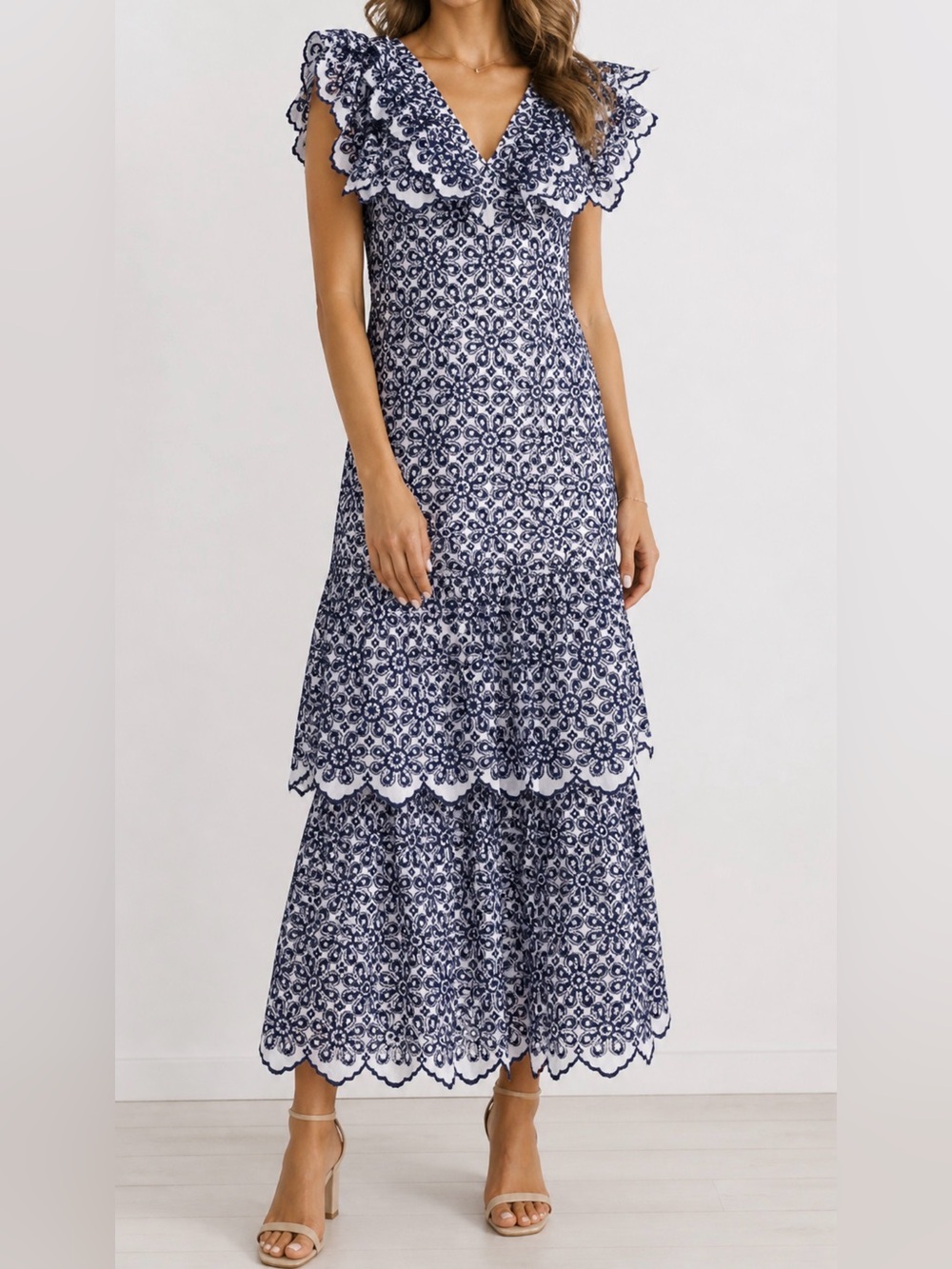 NWT Vineyard Vines Navy and White Eyelet Maxi Dress